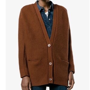 Vince Chunky Knit Wool Cashmere V-Neck Cardigan Sweater - Rust Orange, Size M